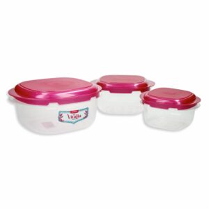 Set Reposteros Lunchkeeper Con Tapa Burdeos Perlado Vitalia PLAPASA 3 Piezas