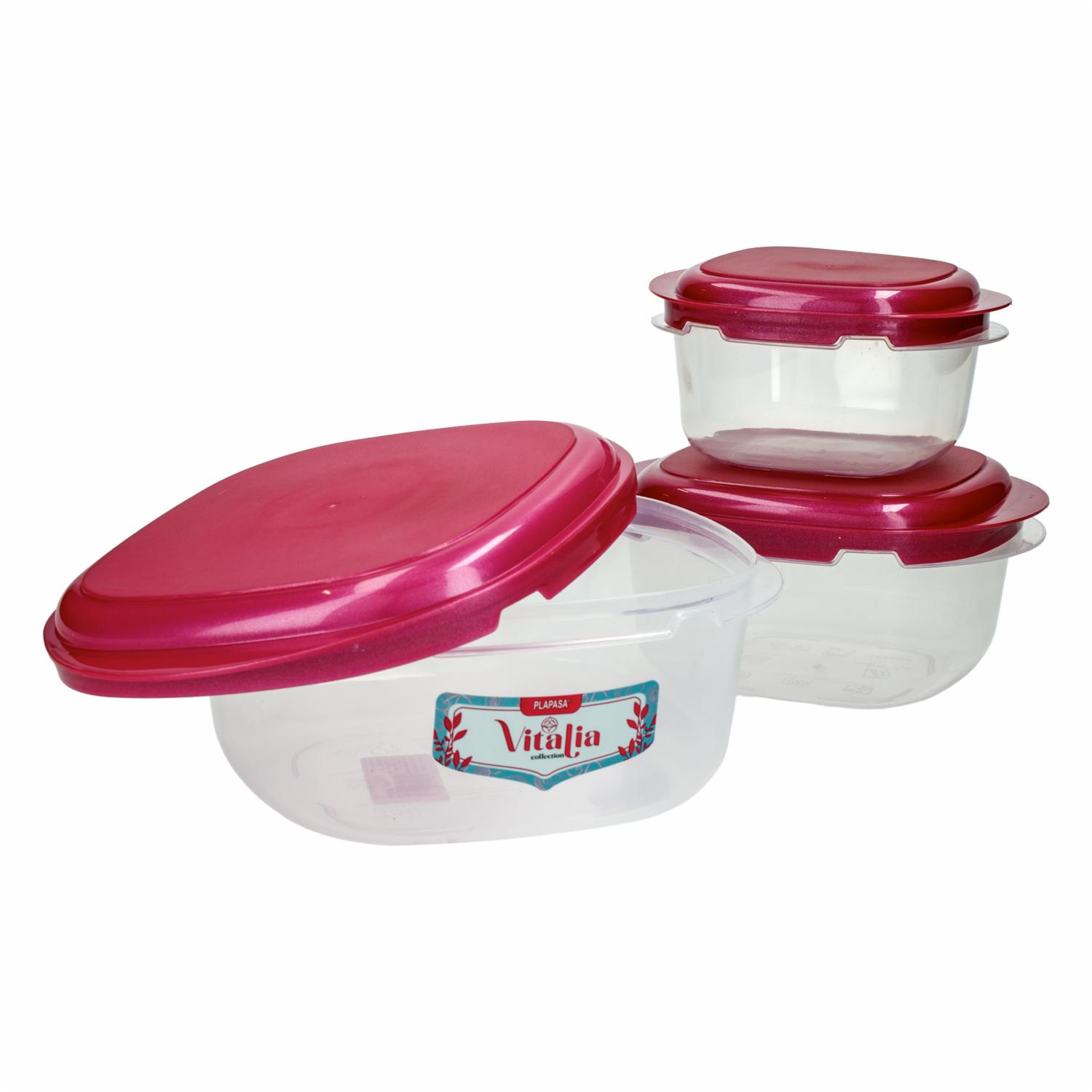 Set Reposteros Lunchkeeper Con Tapa Burdeos Perlado Vitalia PLAPASA 3 Piezas - Imagen 2