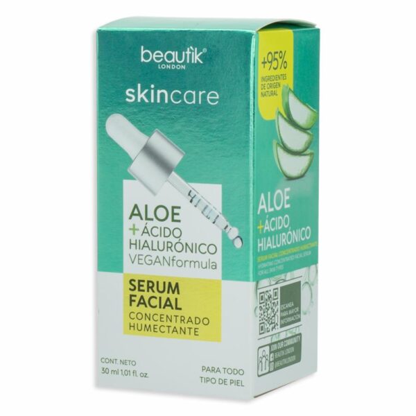 Sérum Facial Concentrado Hidratante Skin Care Aloe + Ácido Hialurónico Fórmula Vegana BEAUTÌK LONDON 30 Ml - Imagen 2