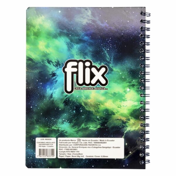 Cuaderno Universitario Argollado A Cuadros FLIX 100 Hojas - Imagen 2