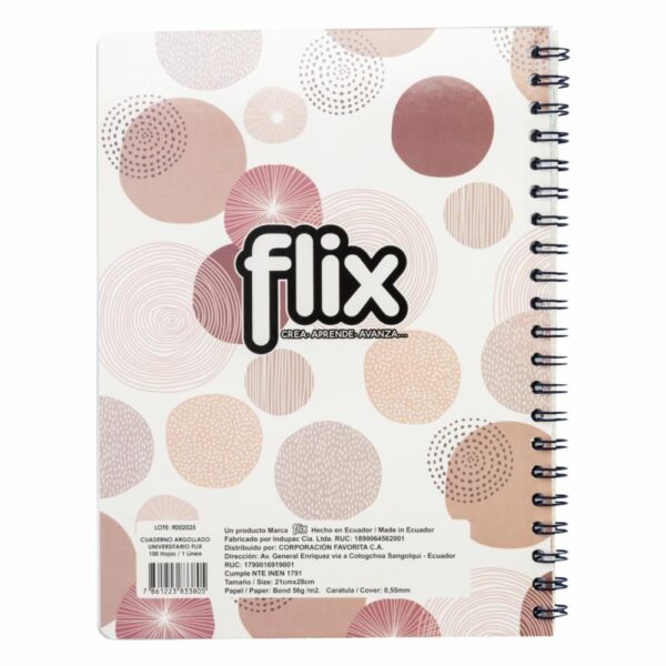 Cuaderno Universitario Argollado 1 Línea FLIX 100 Hojas - Imagen 2