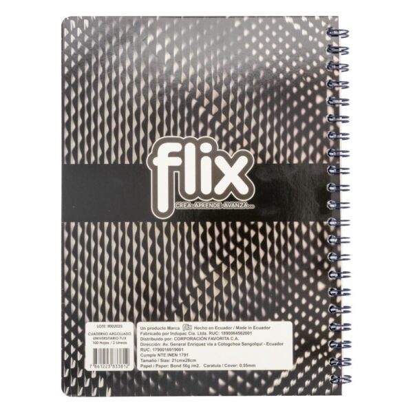 Cuaderno Universitario Argollado 2 Líneas FLIX 100 Hojas - Imagen 2