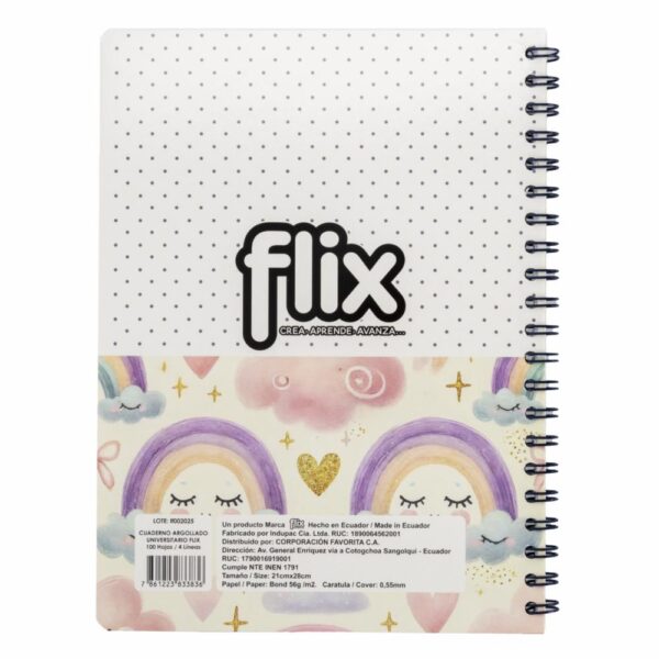 Cuaderno Universitario Argollado 4 Líneas FLIX 100 Hojas - Imagen 2
