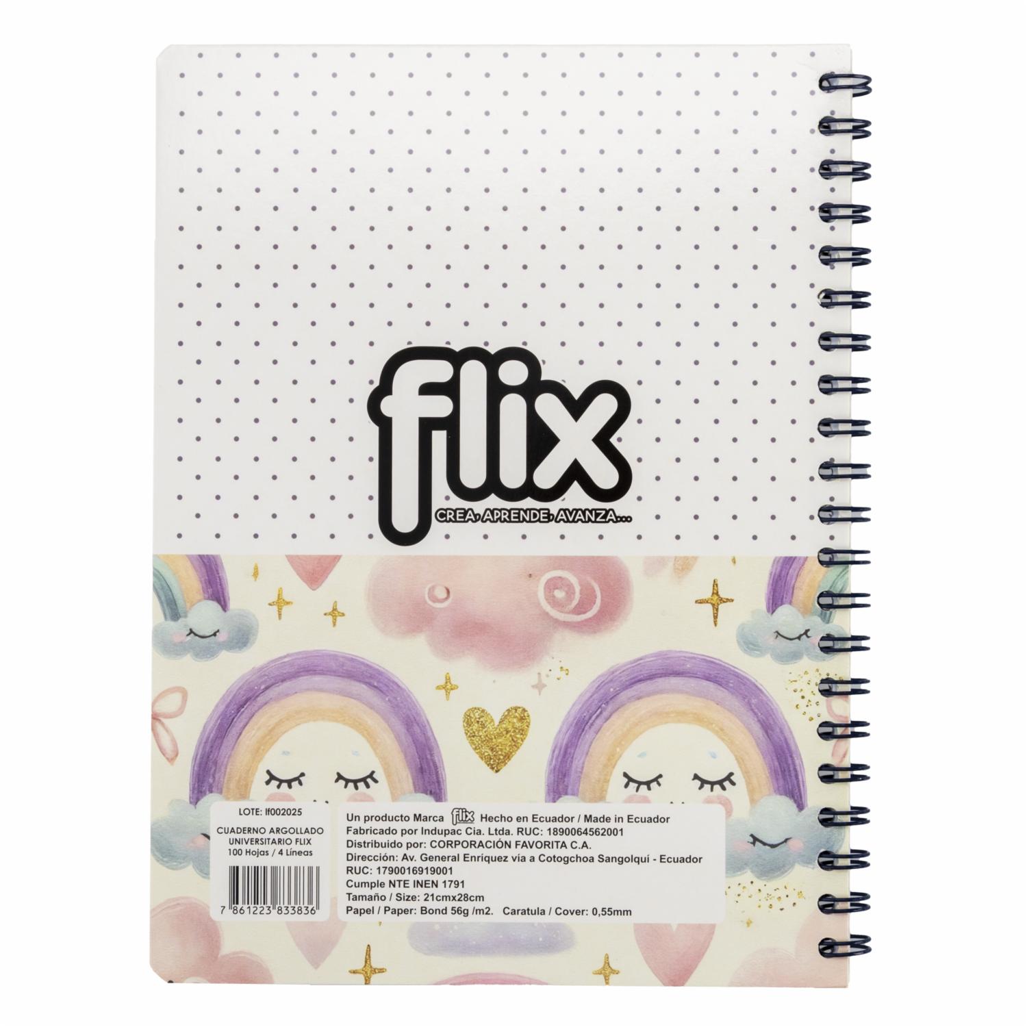 Cuaderno Universitario Argollado 4 Líneas FLIX 100 Hojas - Imagen 2