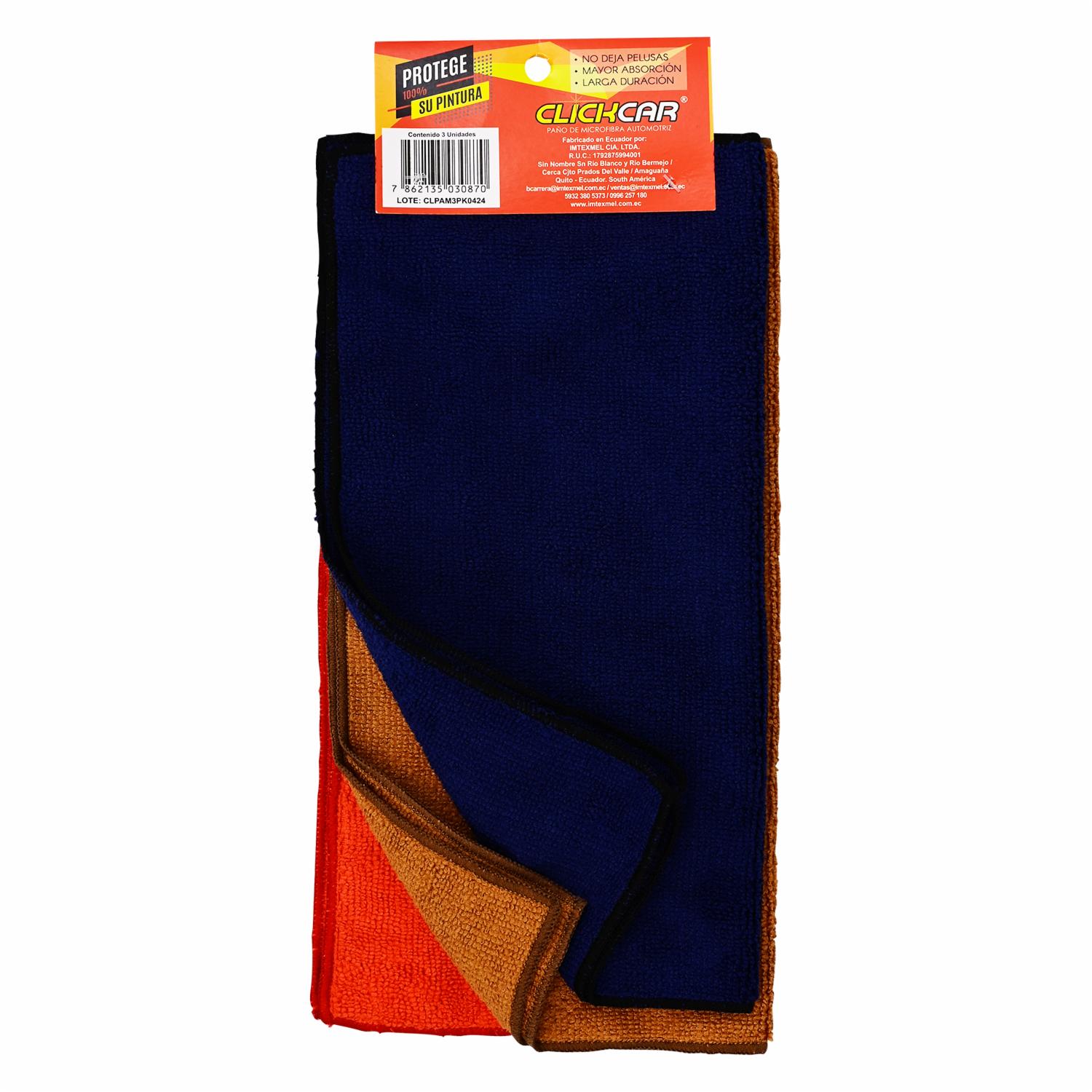 Paño Microfibra Automotriz 20x29 Cm CLICK 3 Piezas - Imagen 2