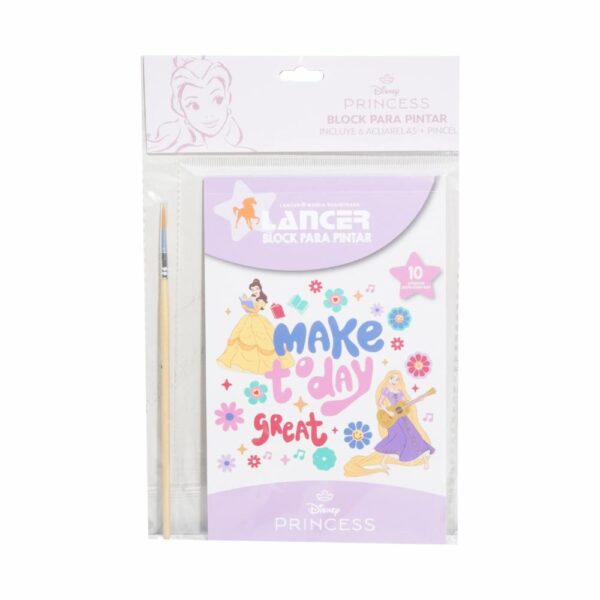 Block Para Pintar Diseños Princesas 6 Acuarelas + Pincel DISNEY 10 Hojas