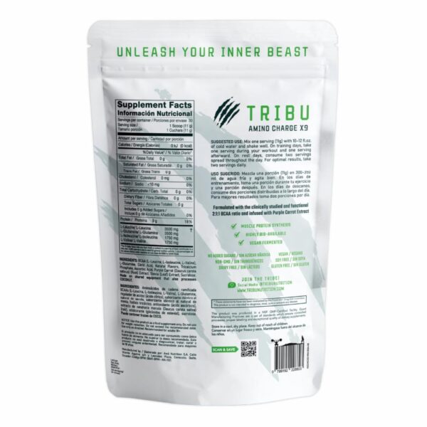 BCAAS Aminoácidos AminoChargeX9 Watermelon Mint TRIBU NUTRITION 330 G - Imagen 3