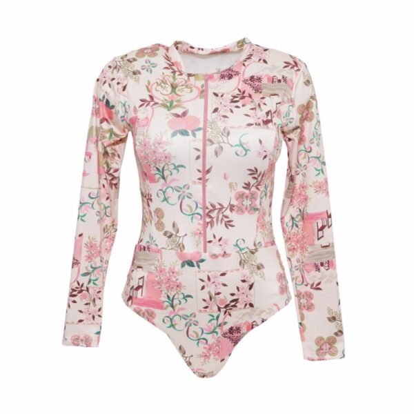 Traje De Baño Estampado Mangas Largas Cuello Redondo TALULAH