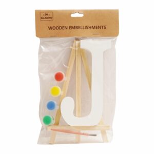 Set Letra J Madera Blanca Con Acuarelas BABY CRAFT 15X1.2 Cm