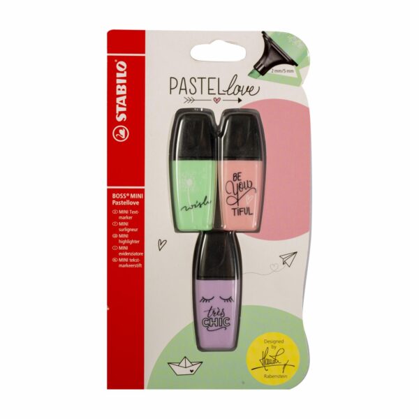 Resaltador Boss Mini Pastel Rosado Lila Verde STABILO 1 X 3 Uds