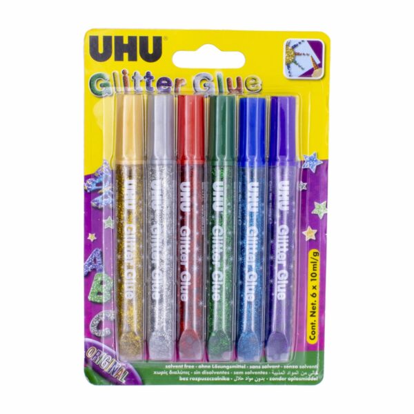 Goma Con Escarcha Colores Surtidos UHU X6 Uds