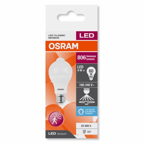 Foco Led Classic Sensor A60 9W E27 OSRAM Luz De Día - Imagen 3