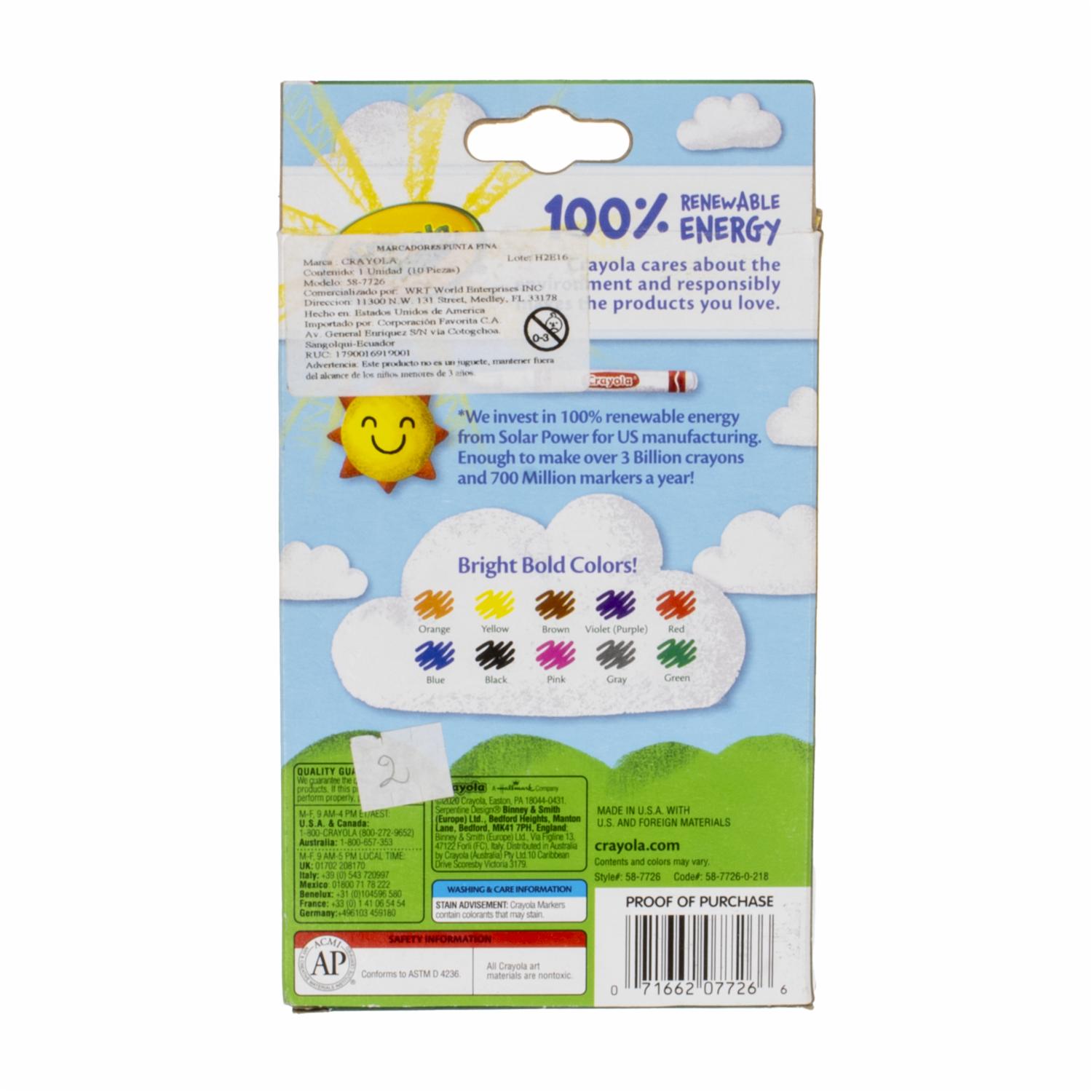 Marcadores Punta Fina 10ct CRAYOLA 1 X 10Uds