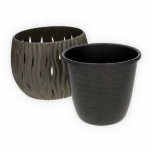 Maceta De Redonda Diseño Tallado Gris PROSPERPLAST 18 X 18 X 13,6 Cm