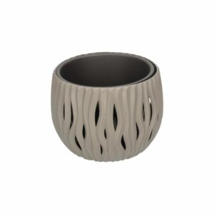 Maceta Redonda Diseño Tallado Gris PROSPERPLAST 14,4 X 14,4 X 11 Cm