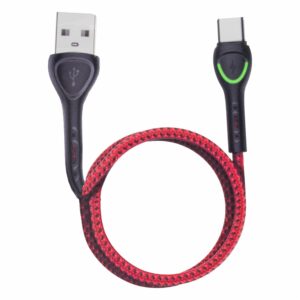 Cable Cargador Led De Tela Rojo Y Negro LDNIO 2 M