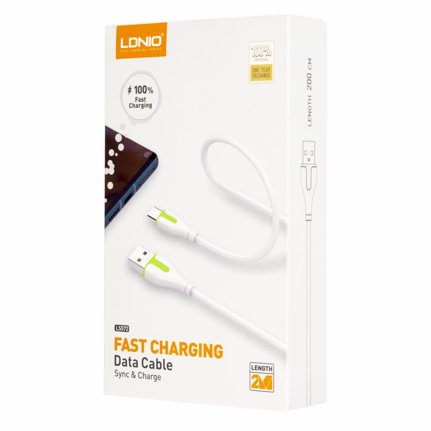 Cable De Carga Rápida 2.1A Blanco Y Naranja LDNIO 2 M - Imagen 2