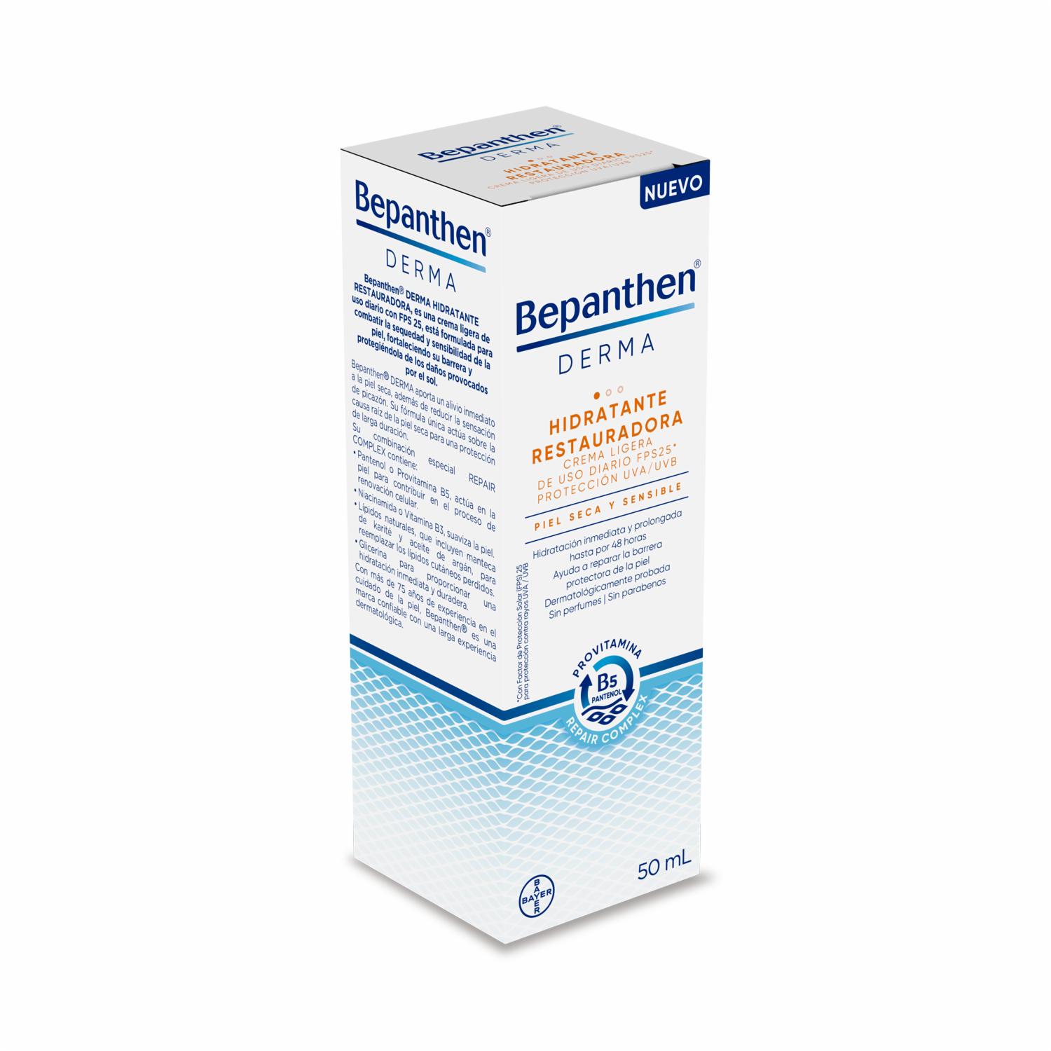 Crema Facial Hidratante Restauradora Piel Seca Y Sensible FPS 25 BEPANTHEN DERMA 50 Ml