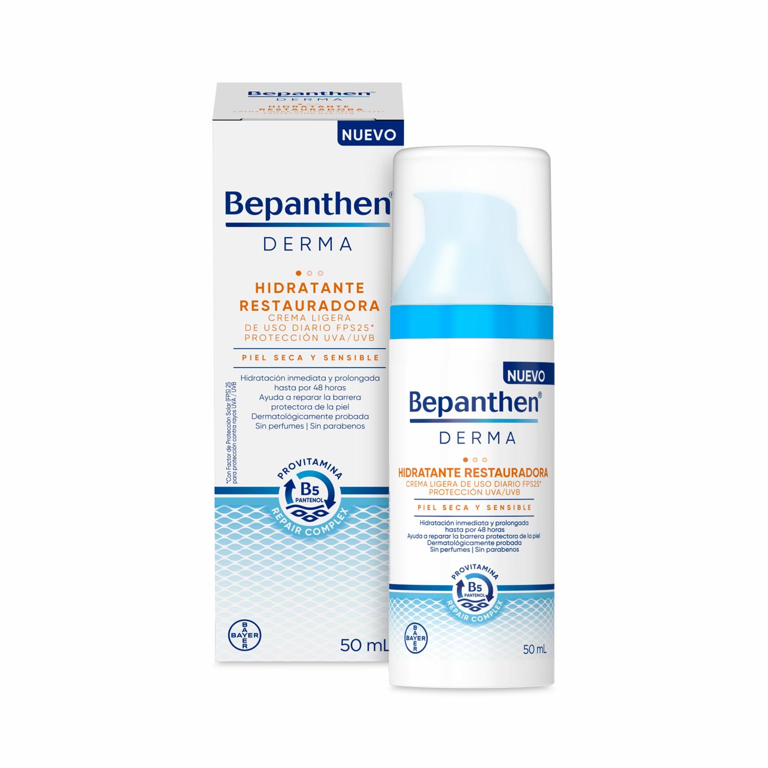 Crema Facial Hidratante Restauradora Piel Seca Y Sensible FPS 25 BEPANTHEN DERMA 50 Ml