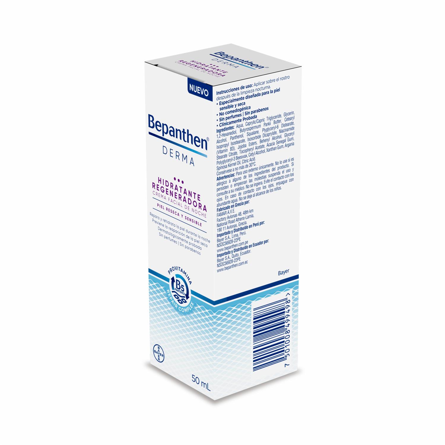 Crema Facial Hidratante Regeneradora De Noche Para Piel Reseca BEPANTHEN DERMA 50 Ml