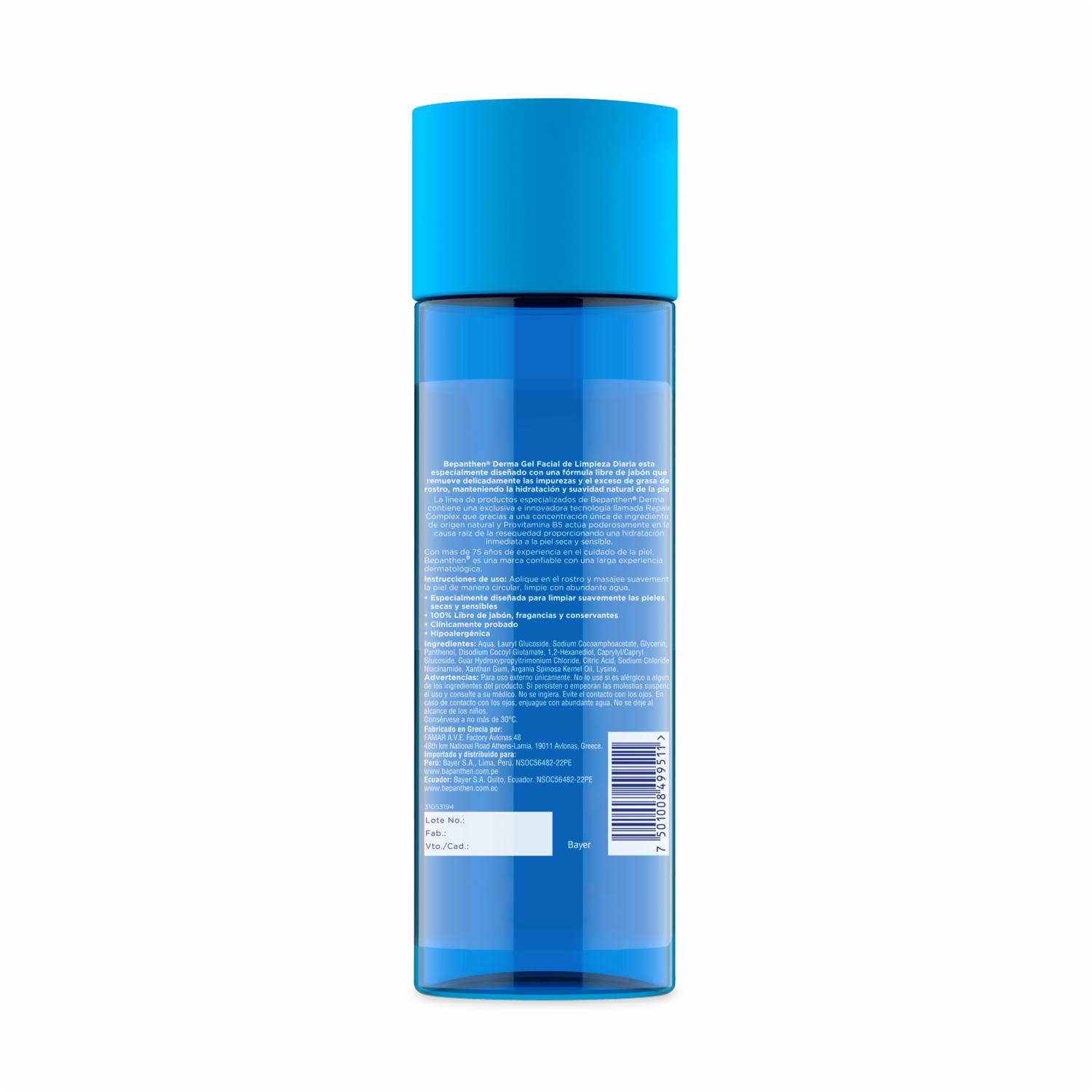 Limpiador Facial En Gel Delicada Piel Normal Y Seca BEPANTHEN DERMA 200 Ml