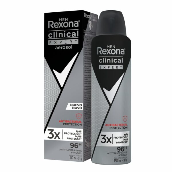Desodorante En Aerosol Para Caballero Antitranspirante Clinical Expert Antibacterial REXONA 150 Ml - Imagen 4