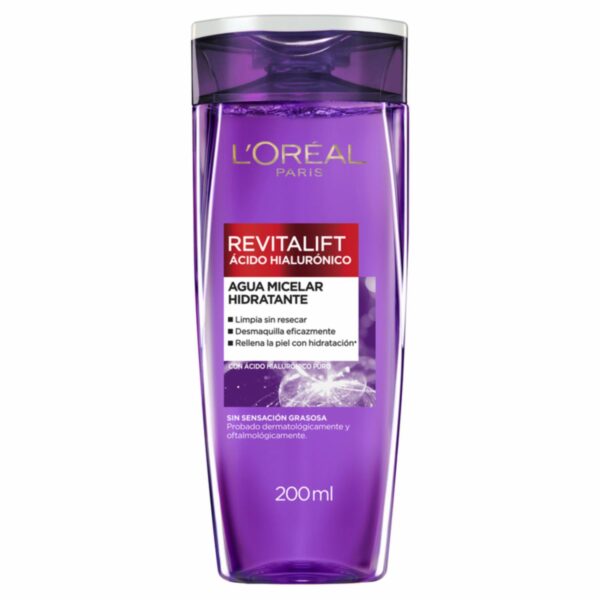 Agua Micelar Hidratante Con Ácido Hialurónico Revitalift L'ORÉAL 200 Ml - Imagen 2