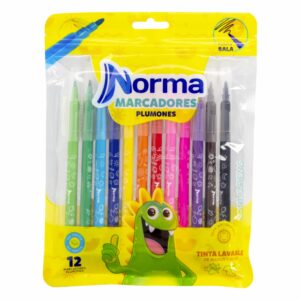 Marcadores Plumones Tinta Lavable NORMA X 12 Piezas