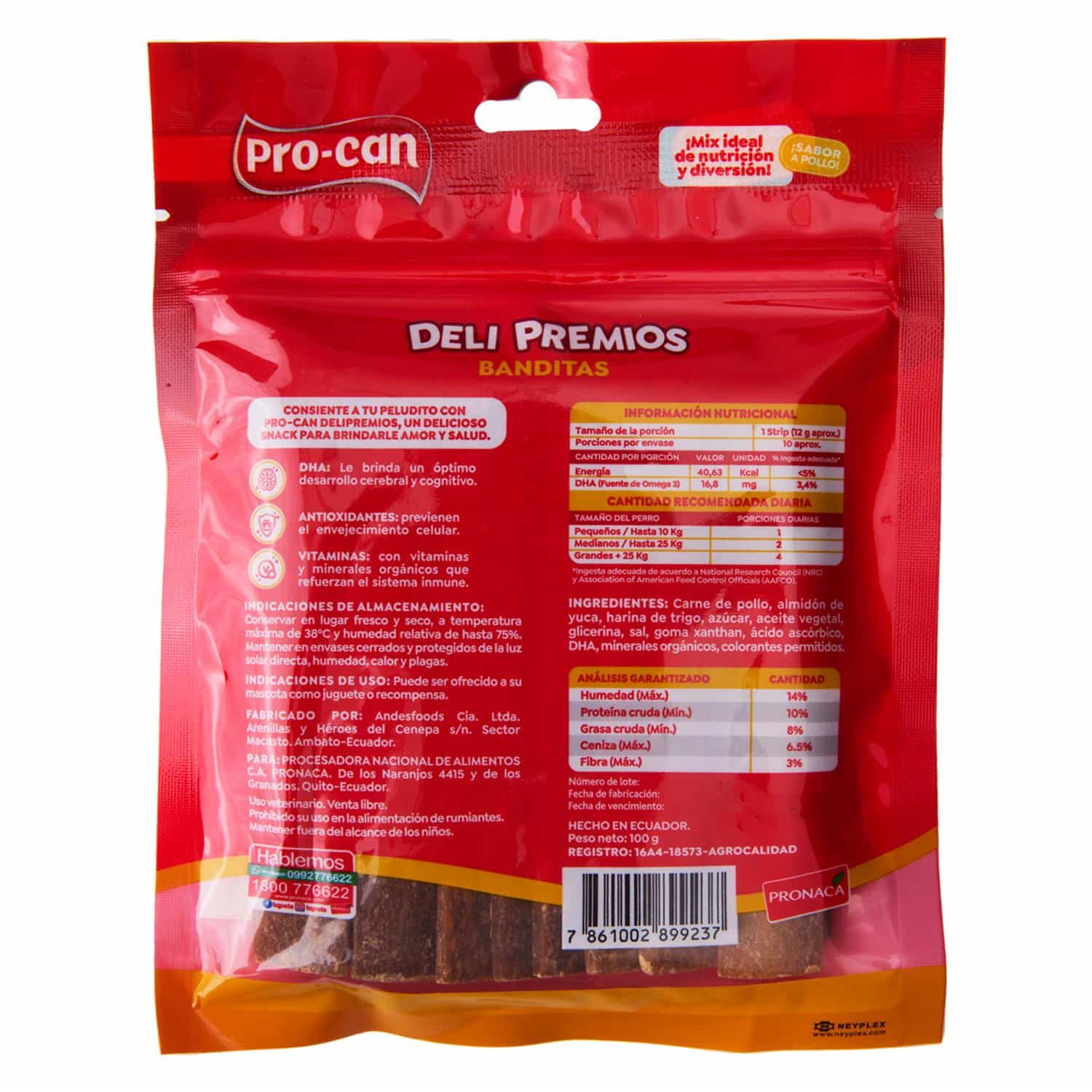 Snacks Para Mascotas Banditas Sabor A Pollo DELI PREMIOS 100 G - Imagen 3