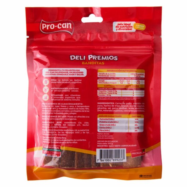 Snacks Para Mascotas Banditas Sabor A Pollo DELI PREMIOS 100 G - Imagen 3
