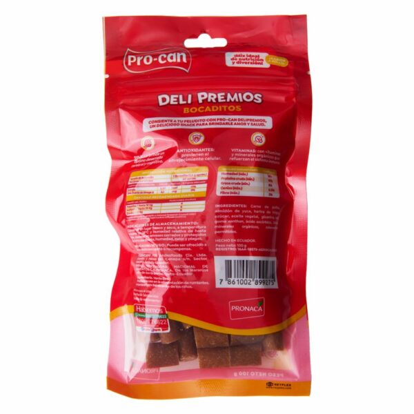 Snacks Para Mascotas Bocaditos Sabor A Pollo DELI PREMIOS 100 G - Imagen 3
