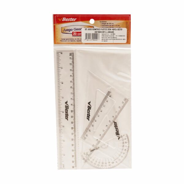 Juego Geométrico Plástico 20 Cm BESTER 4 Piezas