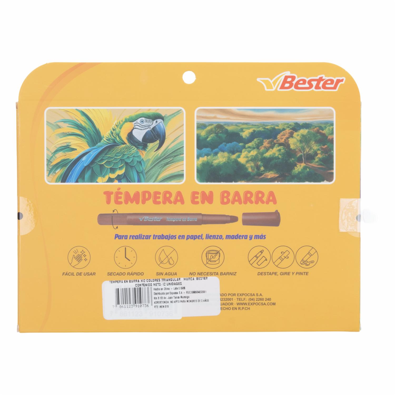 Temperas En Barra BESTER 12 Piezas