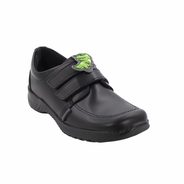Zapato Escolar Negro De Cuero Diseño David Con Velcro VENUS - Imagen 2