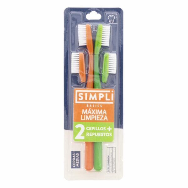 Cepillo Dental Cerda Media Máxima Limpieza + 2 Repuestos SIMPLI X 2 Uds