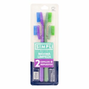 Cepillo Dental Cerdas Suaves Máxima Limpieza + 2 Repuestos SIMPLI X 2 Uds