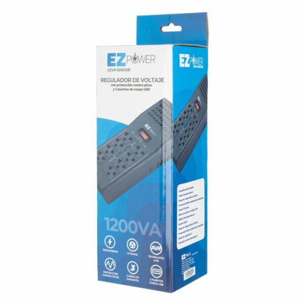 Regulador De Voltaje 8 Tomas EZ POWER 1200VA - Imagen 2