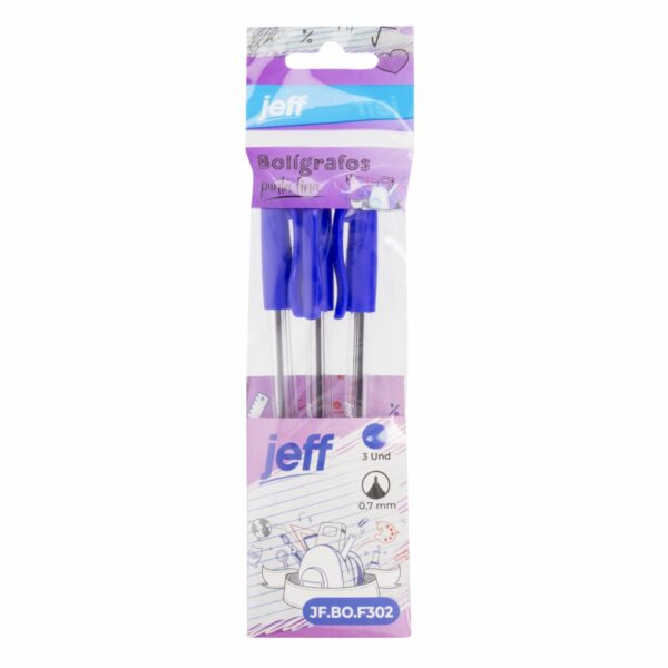 Bolígrafos Punta Fina Azul 0,7 Mm JEFF X 3 Uds