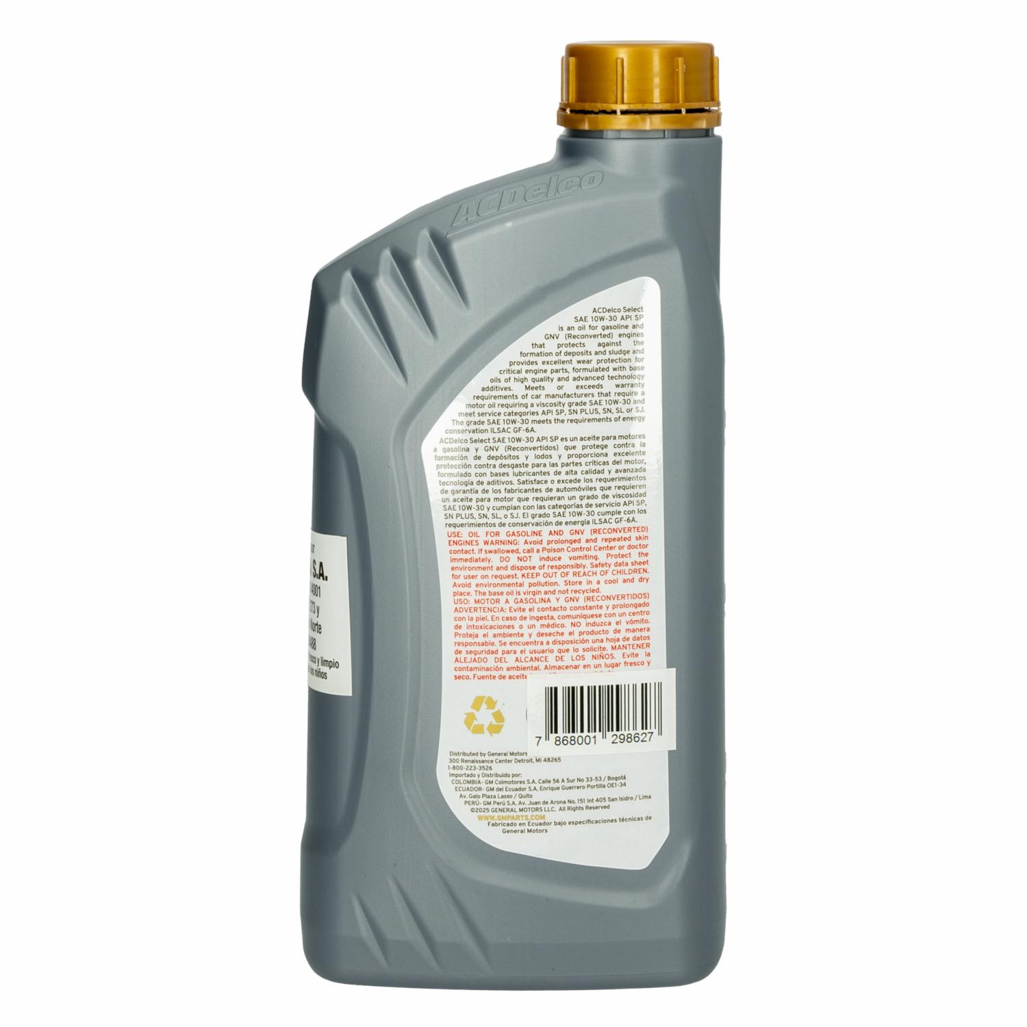 Aceite Para Auto SAE 10W30 SP ACDELCO 0,25 - Imagen 2