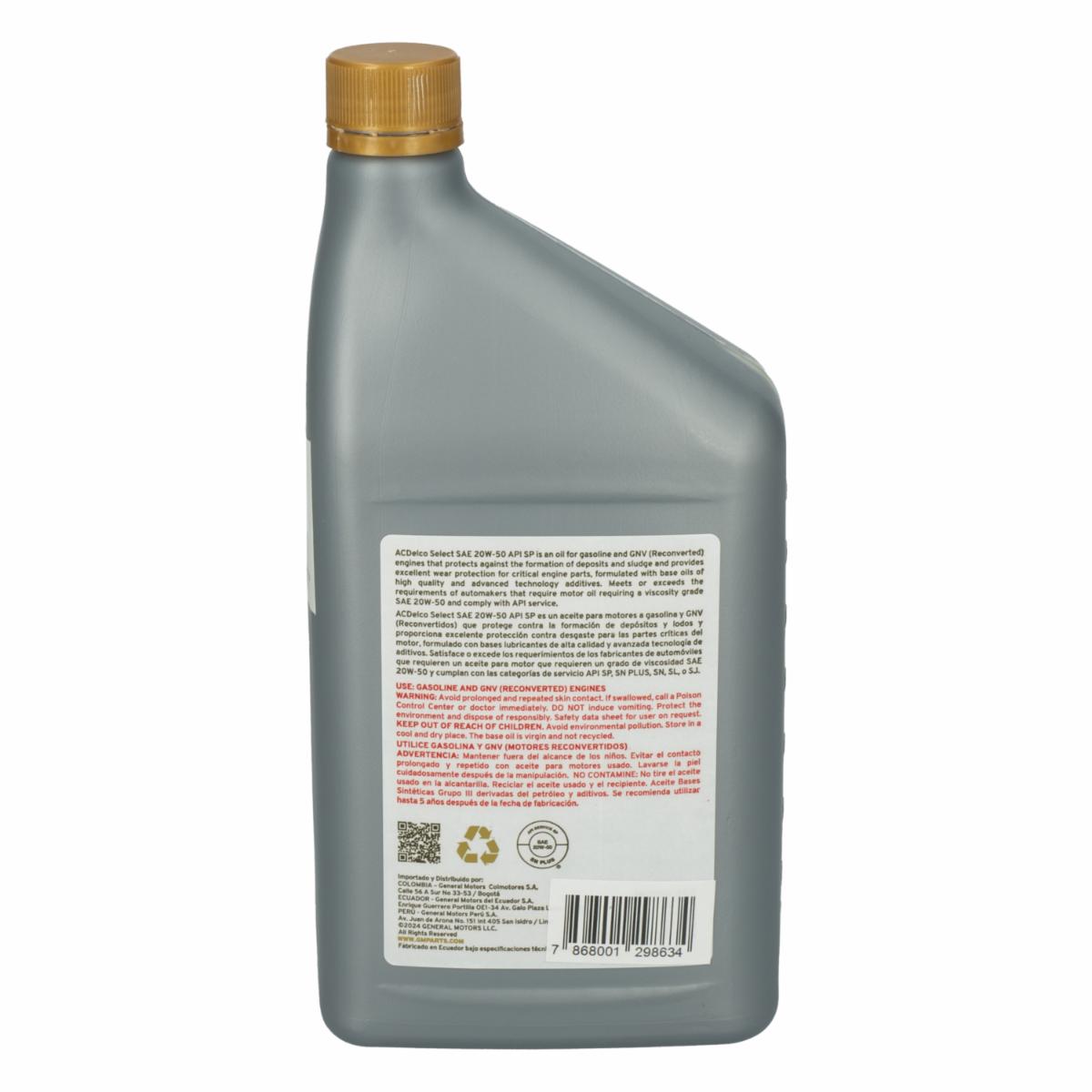 Aceite Para Auto SAE 20W50 SP ACDELCO 0,25 - Imagen 2