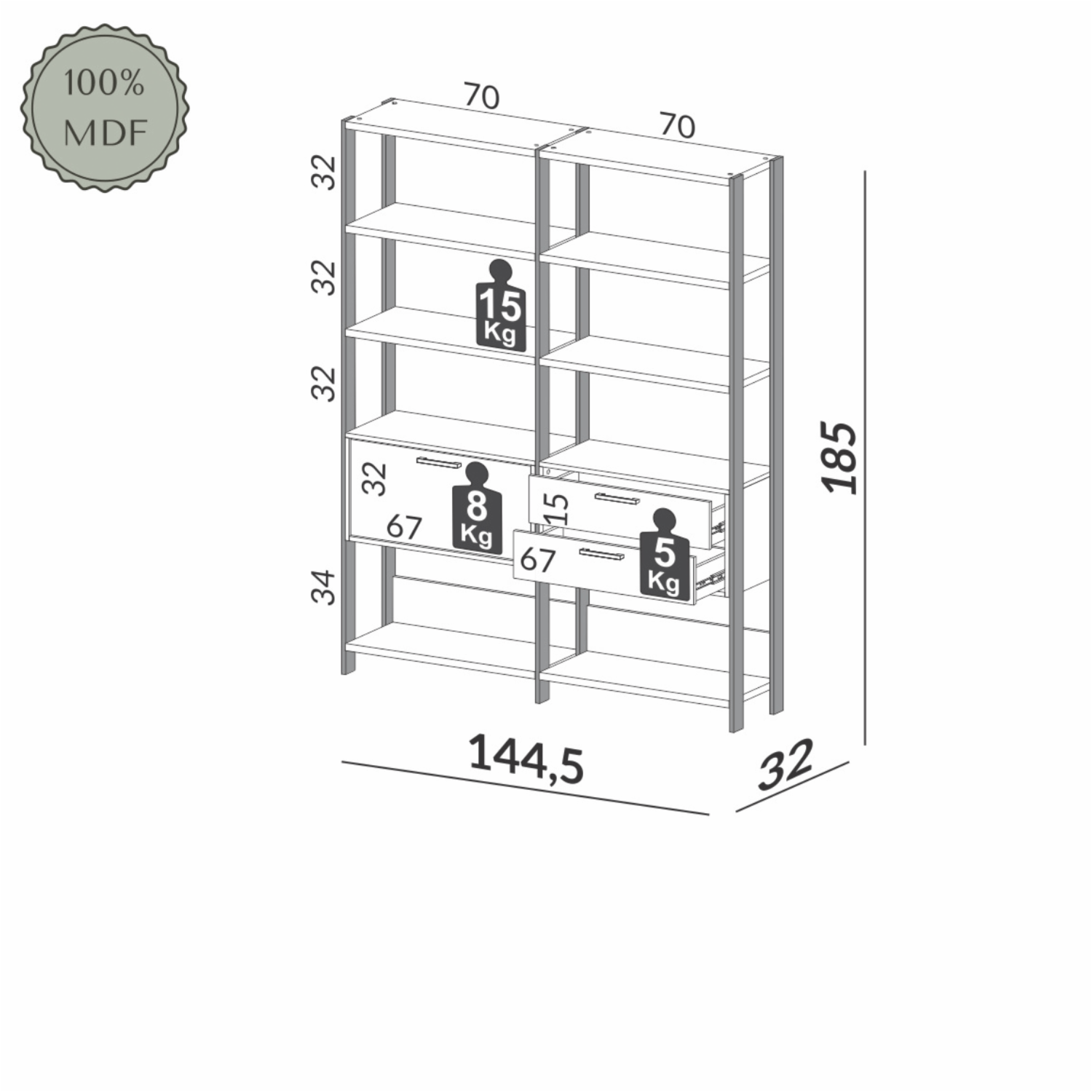 Estantería Modelo C59 Pfj 3 Cajones Color Freijo DALLA COSTA Mdf - Imagen 8