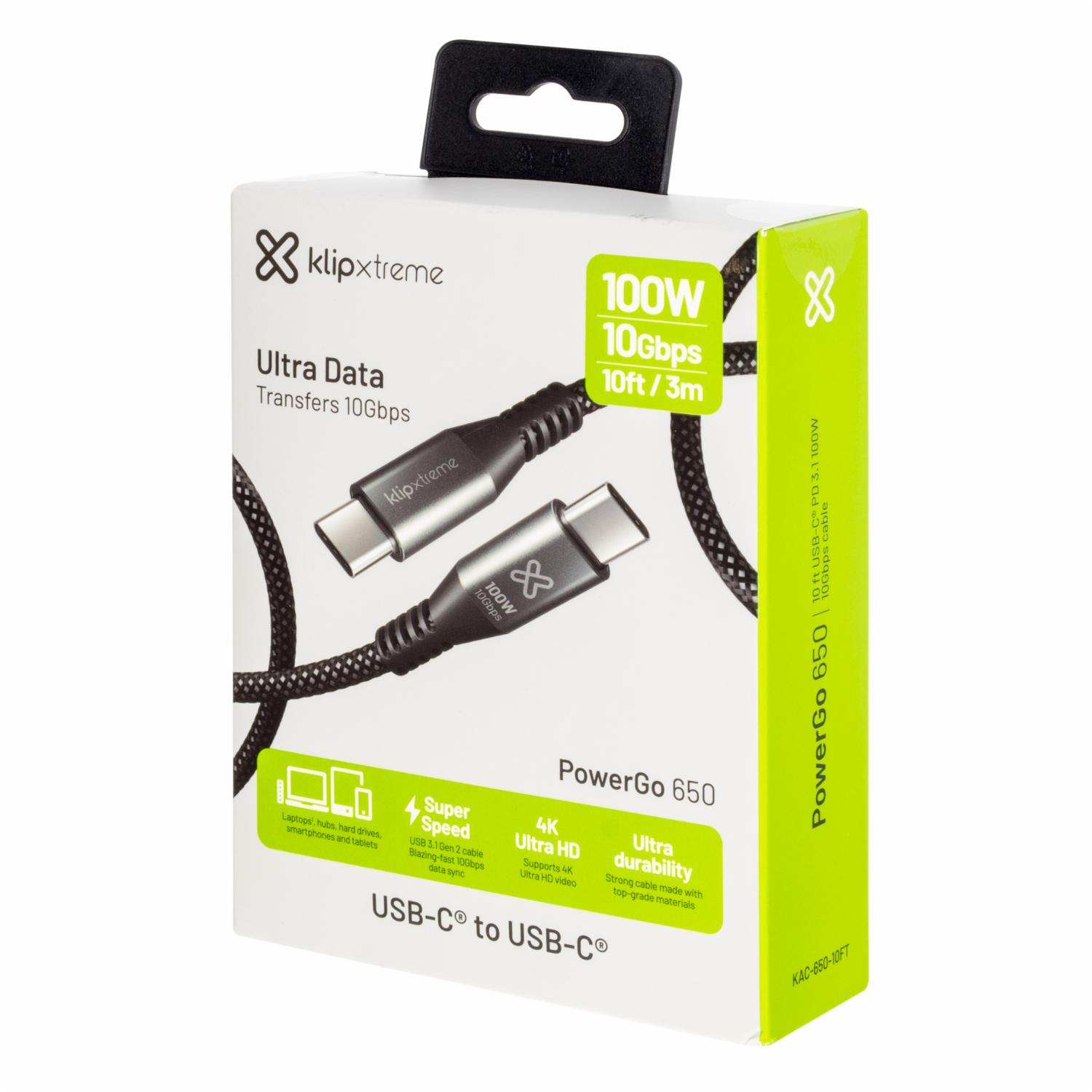 Cable De Transferencia De Datos Usb-C 100W Y 10 Gbps KLIPXTREME 3 M - Imagen 2
