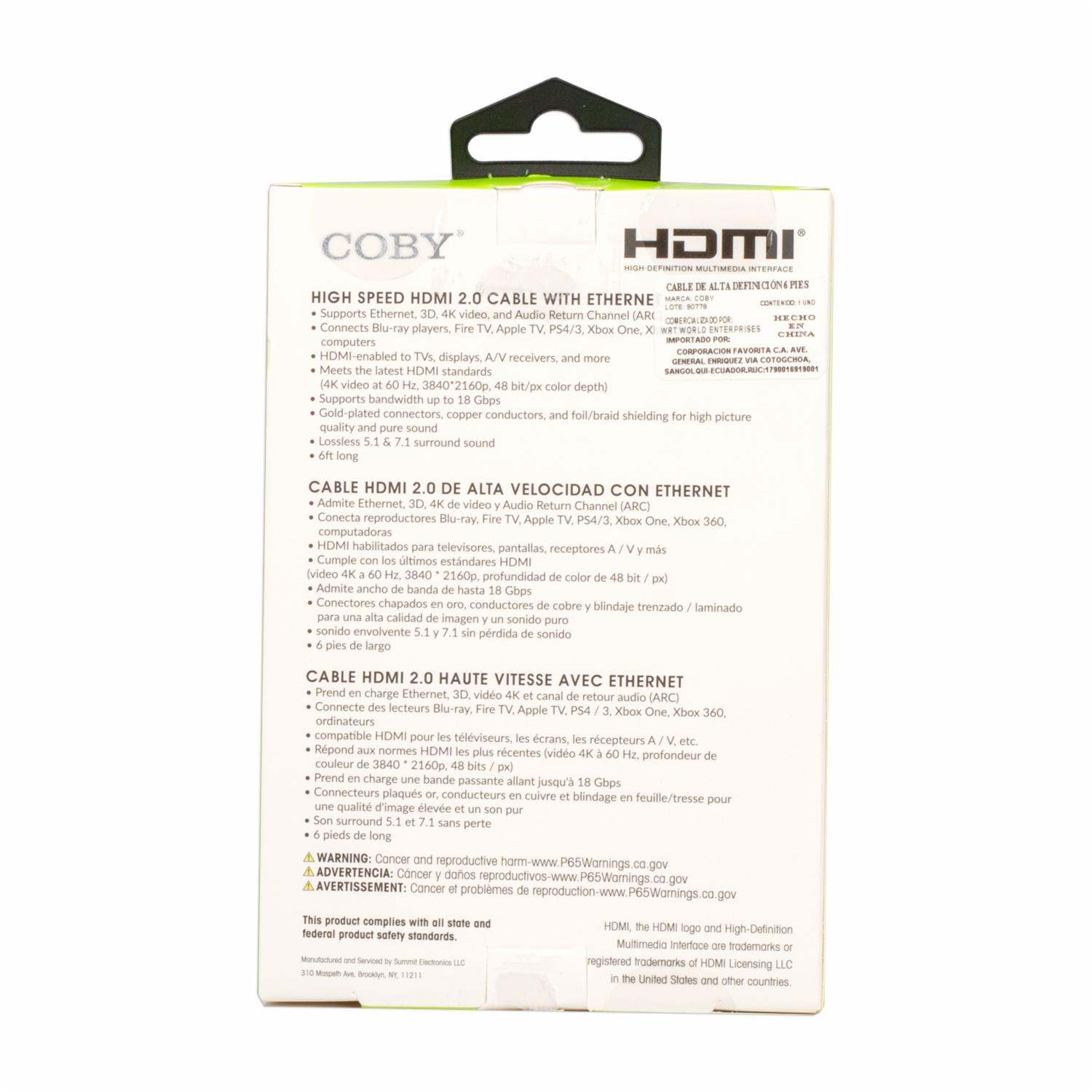Cable Hdmi Negro COBY 6Ft - Imagen 2