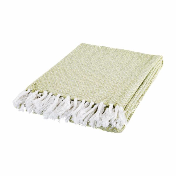 Cobija Tejida Mini Print Rombo Verde Con Flecos FREE HOME 130 X 170 Cm