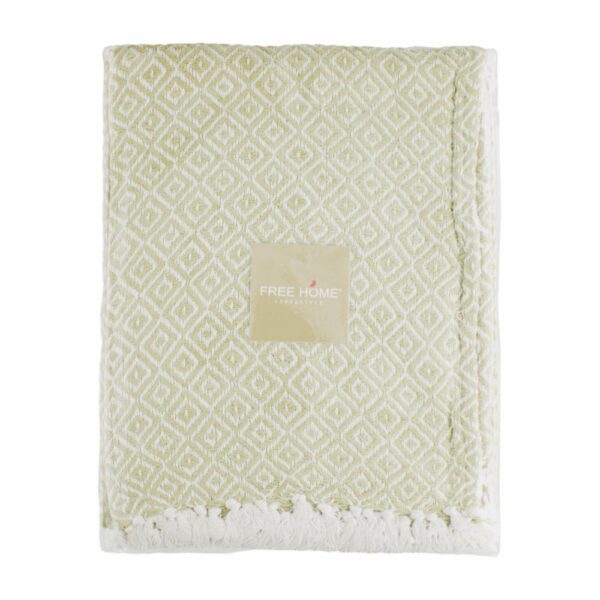 Cobija Tejida Mini Print Rombo Verde Con Flecos FREE HOME 130 X 170 Cm - Imagen 2