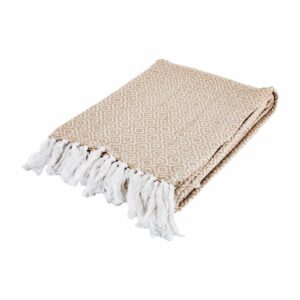 Cobija Tejida Mini Print Rombos Taupe Con Flecos FREE HOME 130 X 170 Cm