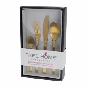Set De Cubiertos Dorado Mate Diseño Kane FREE HOME 16 Piezas