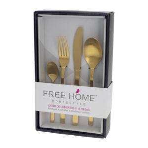Set De Cubiertos Dorado Mate Diseño Kane FREE HOME 16 Piezas