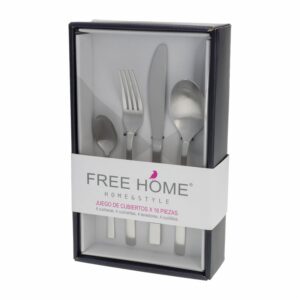 Set De Cubiertos Plata Mate Diseño Kane FREE HOME 16 Piezas