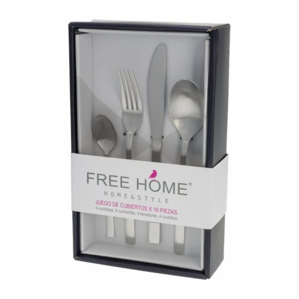 Set De Cubiertos Plata Mate Diseño Kane FREE HOME 16 Piezas